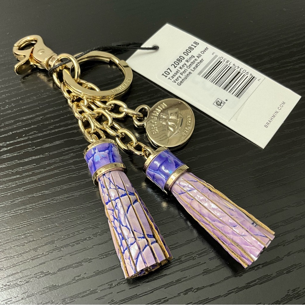 Brahmin VERY PERI OMBRÉ ALL OVER Leather Tassel Key Ring Purse Charm NWT HTF